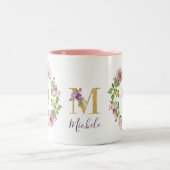 金ゴールドモダンモノグラムM水彩フローラリース ツートーンマグカップ (中央)