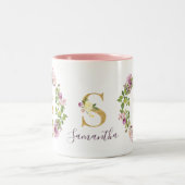 金ゴールドモダンモノグラムS水彩フローラリース ツートーンマグカップ (中央)
