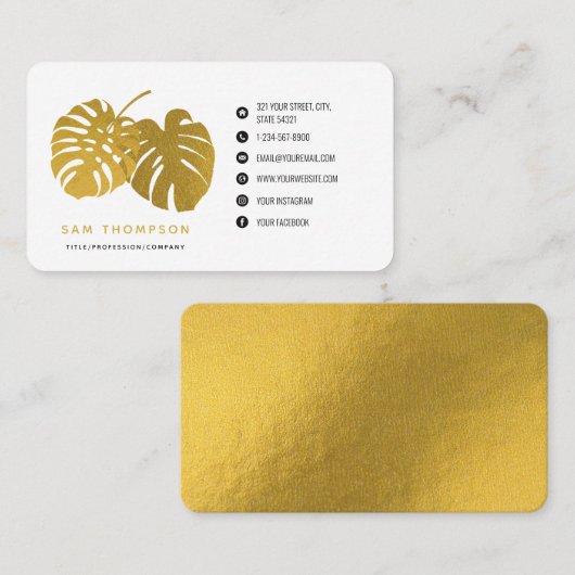 金ゴールドモダンモンステラ熱帯葉ソーシャルメディア 名刺 (正面/裏面)