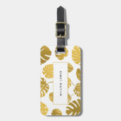 金ゴールドモダンモンステラ熱帯葉模様 ラゲッジタグ (正面縦)