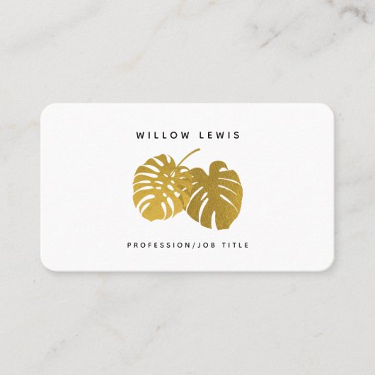 金ゴールドモダンモンステラ熱帯離れミニマリスト 名刺 (正面)