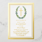 金ゴールドモダンユーカリプタスボーイ1stバースデーバプテスマ 箔招待状 (正面)