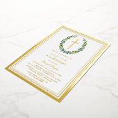 金ゴールドモダンユーカリプタスボーイ1stバースデーバプテスマ 箔招待状 (回転した状態)