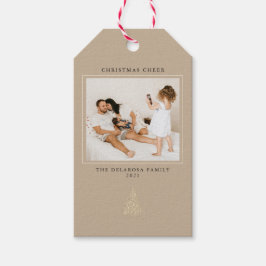 金ゴールドモダンライトツリー写真クリスマス応援Kraft ギフトタグ