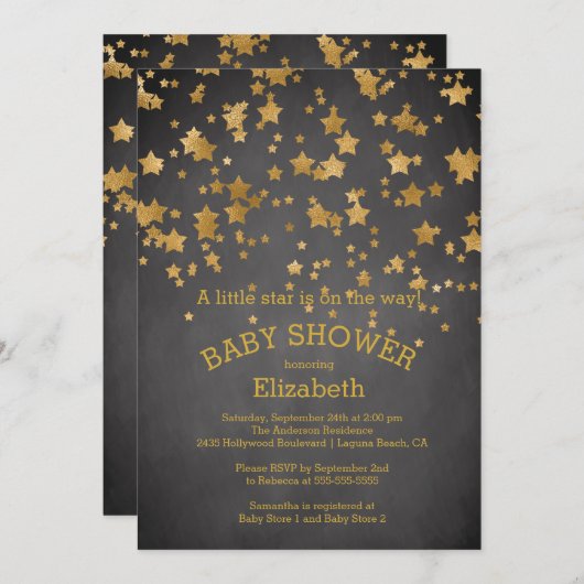 金ゴールドモダンリトルスターベビーシャワー招待状 招待状 (正面/裏面)