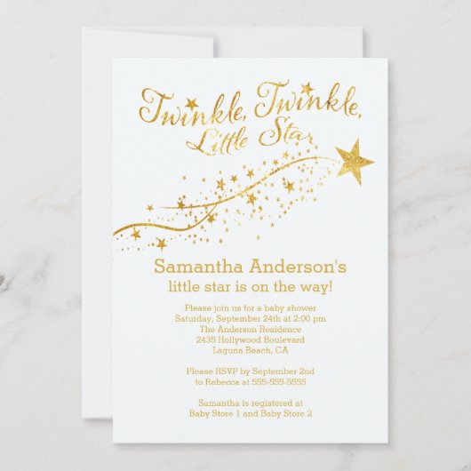 金ゴールドモダンリトルスターベビーシャワー招待状 招待状 (正面)
