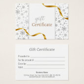 金ゴールドモダンリボン銀雪片ギフトカード (正面&裏面)