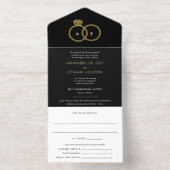 金ゴールドモダンリングや輪モノグラム白黒結婚ズ オールインワン招待状 (内側)