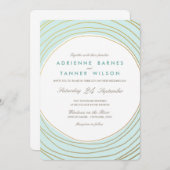 金ゴールドモダンリングや輪光アクア結婚ズ 招待状 (正面/裏面)