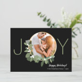 金ゴールドモダンリースジョイのクリスマスフォト カード (スタンド正面)