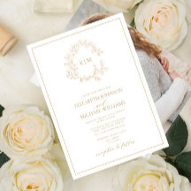 金ゴールドモダンリーピークレストモノグラム写真結婚の