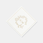 金ゴールドモダンリーピークレストモノグラム結婚のナプキン スタンダードカクテルナプキン (角)