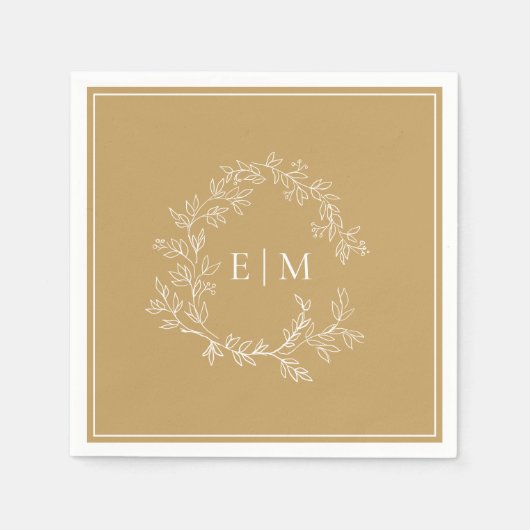 金ゴールドモダンリーピークレストモノグラム結婚のナプキン スタンダードカクテルナプキン (正面)