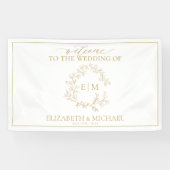 金ゴールドモダンリーピークレストモノグラム結婚ズ 横断幕 (横)