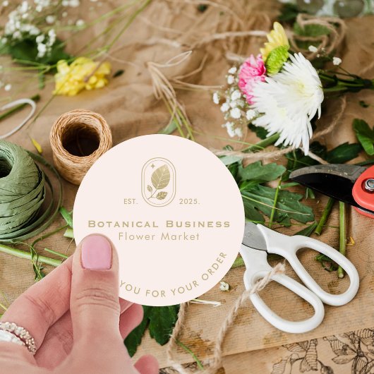 金ゴールドモダンリーフミニマルボタニカルクリーム ラウンドシール