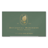金ゴールドモダンリーフミニマル植物緑 マグネット名刺 (正面)