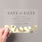 金ゴールドモダンリーフ結婚式の日付の保存 アクリル招待状 (インサイチュ (ポータブル))