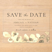 金ゴールドモダンリーフ結婚式の日付の保存 アクリル招待状 (正面)