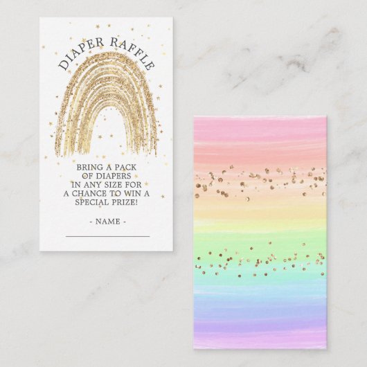 金ゴールドモダンレインボーベビーシャワーおむつラッフル エンクロージャーカード (正面/裏面)