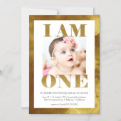 金ゴールドモダンレタリング写真1歳の誕生日 マグネット招待状 (正面)