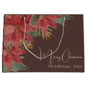 金ゴールドモダンレッドエレガントポインセチア・メリークリスマス ラージペーパーバッグ (正面)