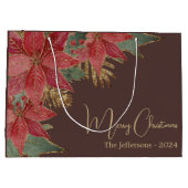 金ゴールドモダンレッドエレガントポインセチア・メリークリスマス ラージペーパーバッグ (裏面)