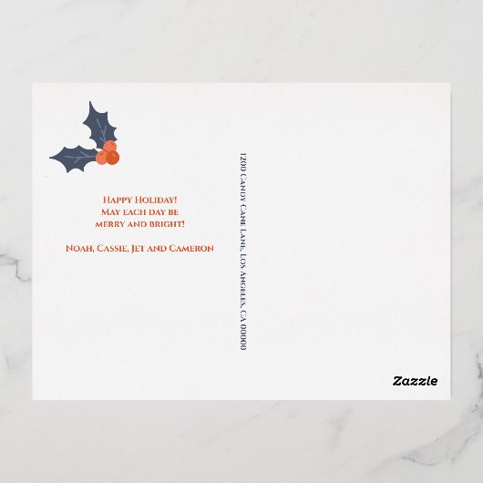 金ゴールドモダンレッド写真クリスマス 箔シーズンポストカード (裏面)