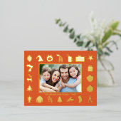 金ゴールドモダンレッド写真クリスマス 箔シーズンポストカード (立ち正面)