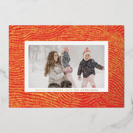 金ゴールドモダンレッド白クリスマスフレーム写真ハッピー 箔シーズンカード