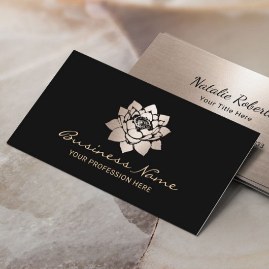 金ゴールドモダンロータスフラワーブラックサロン&スパ 名刺
