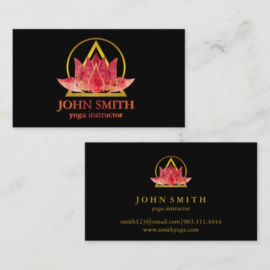 金ゴールドモダンロータロゴエレガントフローラヨガスパ 名刺 (正面/裏面)