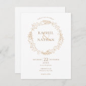 金ゴールドモダンローレル·ガエレガントーランド結婚ズ インビテーションポストカード (正面/裏面)