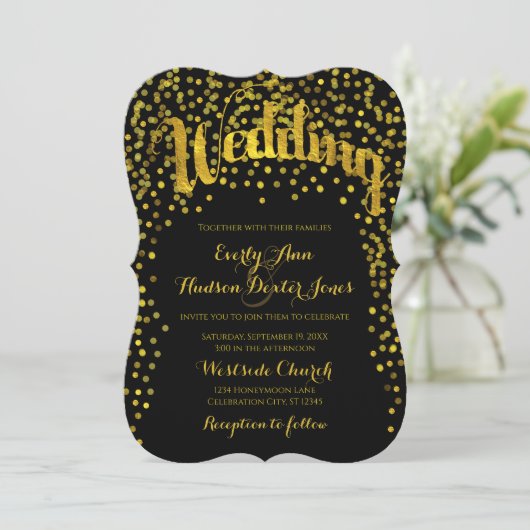 金ゴールドモダンヴィンテージタイポグラフィ結婚式招待状 招待状 (スタンド正面)