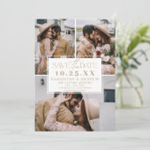 金ゴールドモダン保存日付3枚の写真グリッドのコラージュ セーブザデート (スタンド正面)