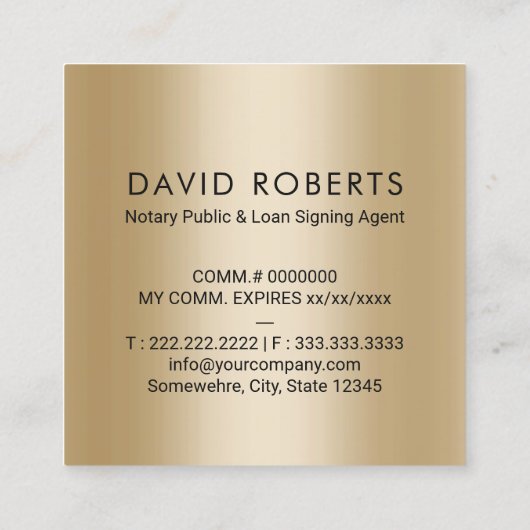 金ゴールドモダン公証人スタンプローン署名業者 スクエア名刺 (裏面)