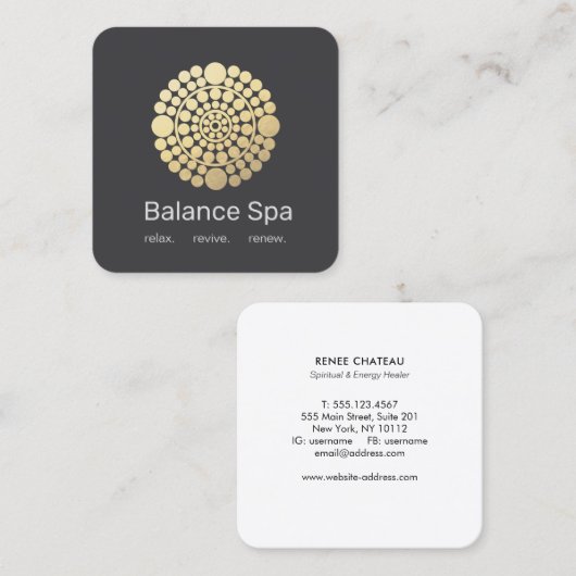 金ゴールドモダン円曼荼羅モチーフ スクエア名刺 (正面/裏面)