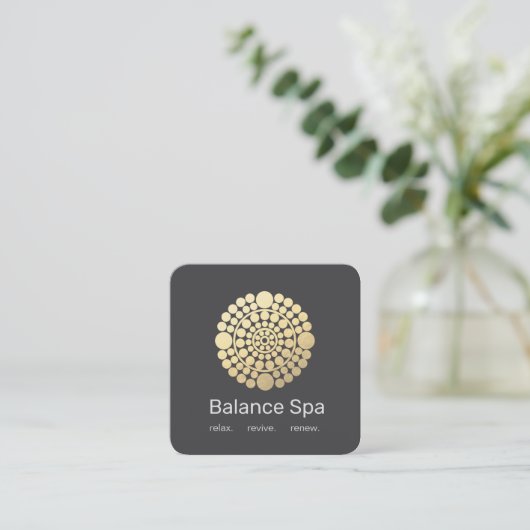 金ゴールドモダン円曼荼羅モチーフ スクエア名刺 (スタンド正面)