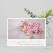 金ゴールドモダン写真かわいい休日の誕生発表 箔シーズンカード (立ち正面)