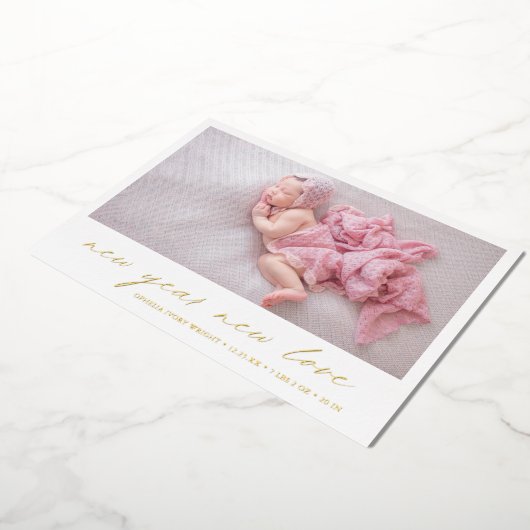 金ゴールドモダン写真かわいい休日の誕生発表 箔シーズンカード (回転した状態)