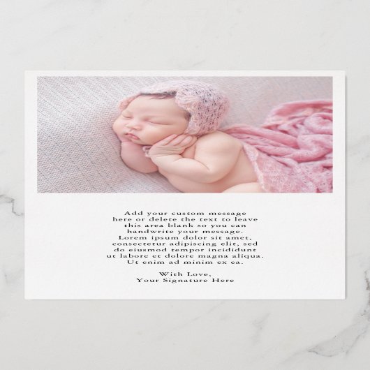 金ゴールドモダン写真かわいい休日の誕生発表 箔シーズンカード (裏面)