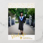 金ゴールドモダン写真の卒業発表カード 箔招待状 (正面)