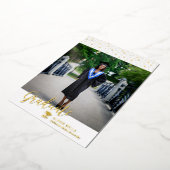 金ゴールドモダン写真の卒業発表カード 箔招待状 (回転した状態)