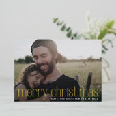 金ゴールドモダン写真メリークリスマス 箔シーズンカード (立ち正面)