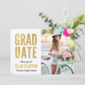 金ゴールドモダン写真卒業パーティー招待状 招待状 (スタンド正面)