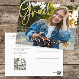 金ゴールドモダン写真卒業招待状 ポストカード