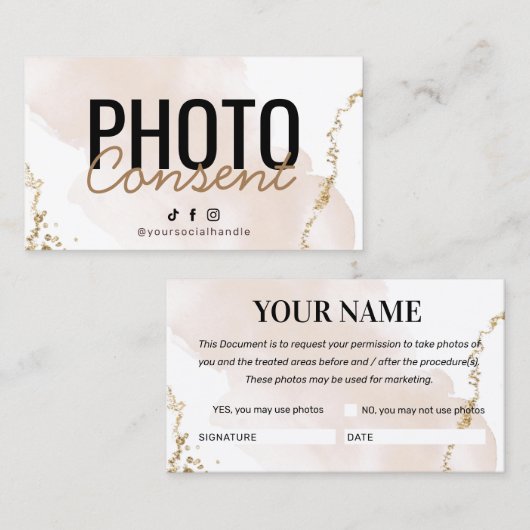 金ゴールドモダン写真同意カード 名刺 (正面/裏面)