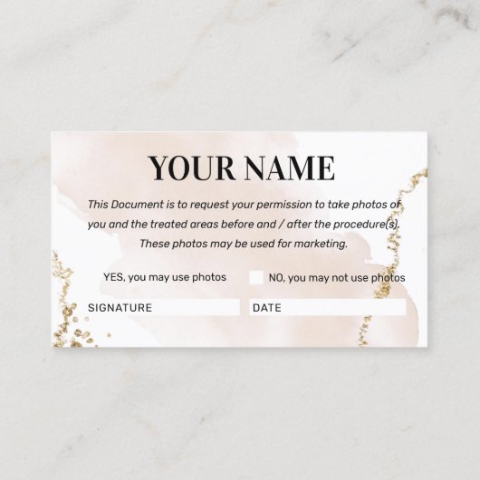 金ゴールドモダン写真同意カード 名刺 (裏面)