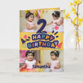 金ゴールドモダン写真名ハッピー2nd誕生日カード カード (黄色い花)