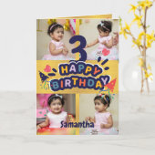 金ゴールドモダン写真名幸せな3rd誕生日カード カード (黄色い花)