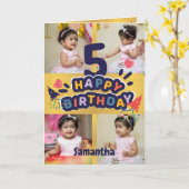 金ゴールドモダン写真名Happy 5th誕生日カード カード (黄色い花)